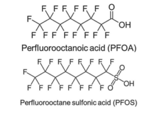 struttura chimica dei pfas, pfos e pfoa